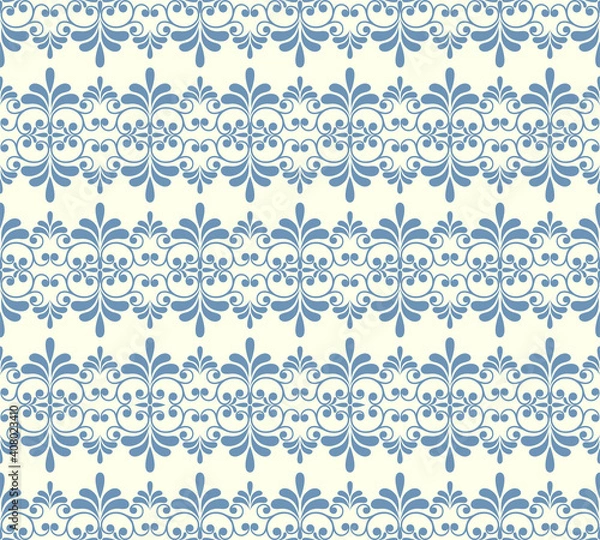 Fototapeta Seamless light background with grey pattern in baroque style. Vector retro illustration. Ideal for printing on fabric or paper for wallpapers, textile, wrapping.