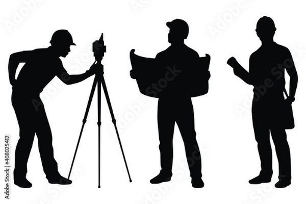 Fototapeta Set of engineer silhouette vector on white background, industrial people concept.