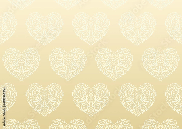 Fototapeta ハート 模様 パターン 背景素材 オシャレ レトロ エレガント イラスト 装飾 金色 ゴールド