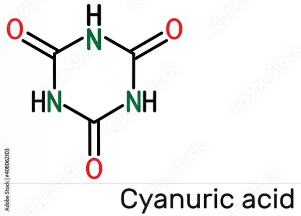 Fototapeta Cyanuric acid molecule. It is triazine, enol tautomer of isocyanuric acid. Skeletal chemical formula.