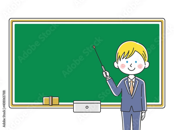 Fototapeta 授業をする白人の男性教師のイラスト
