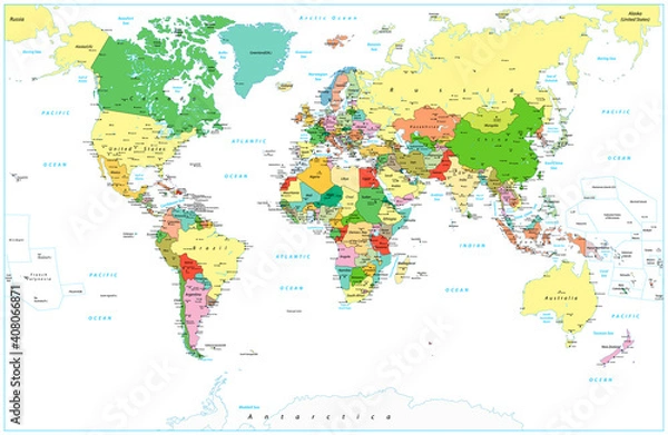 Obraz Detailed Political World map isolated on white