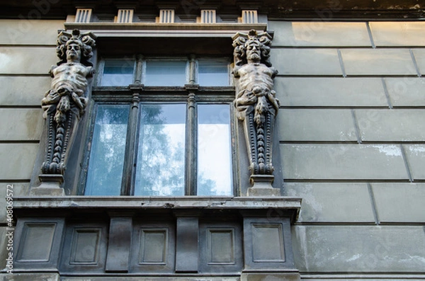 Fototapeta Architectural background classic building with decor elements