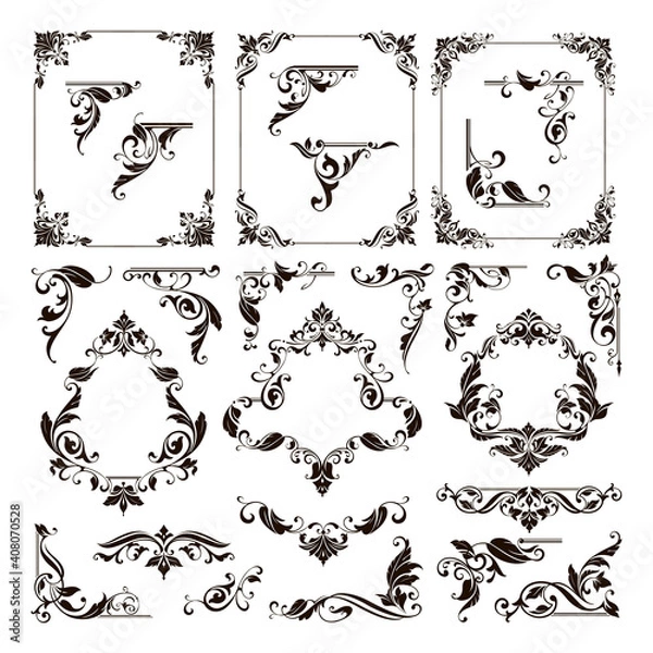 Fototapeta Ornamental design lace borders and corners Vector set art deco floral ornaments elements
