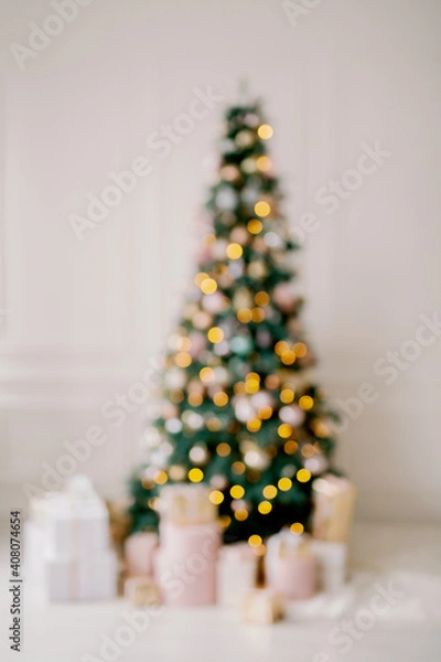 Fototapeta christmas tree with big gifts