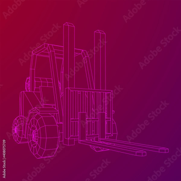 Fototapeta Forklift Loader lift truck. Wireframe low poly mesh vector illustration.