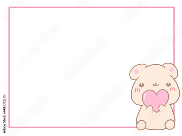 Fototapeta フレーム　ハート持って座ってる茶色クマ