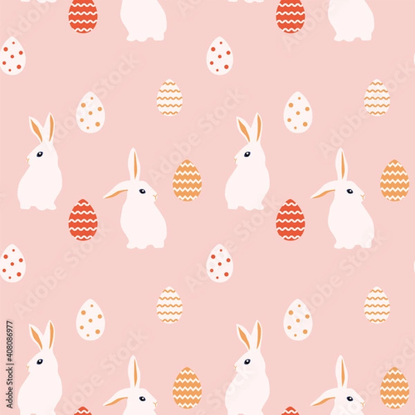Fototapeta Easter bunnies and eggs. Vector seamless pattern