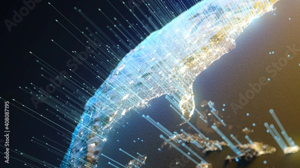 Fototapeta Las Vegas, NV, USA, Jan. 8, 2019: The Qualcomm exhibit at the 2019 CES show foretells the future of cellular phones with the push into 5G technology.