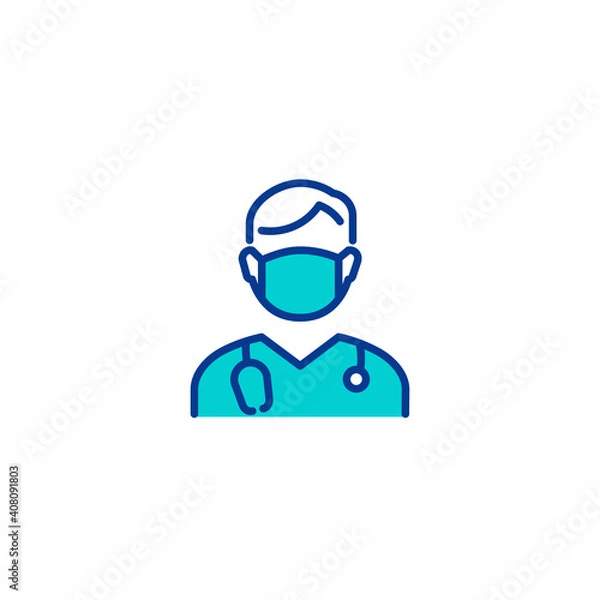 Fototapeta Doctor with face mask protection linear icon fully editable stroke