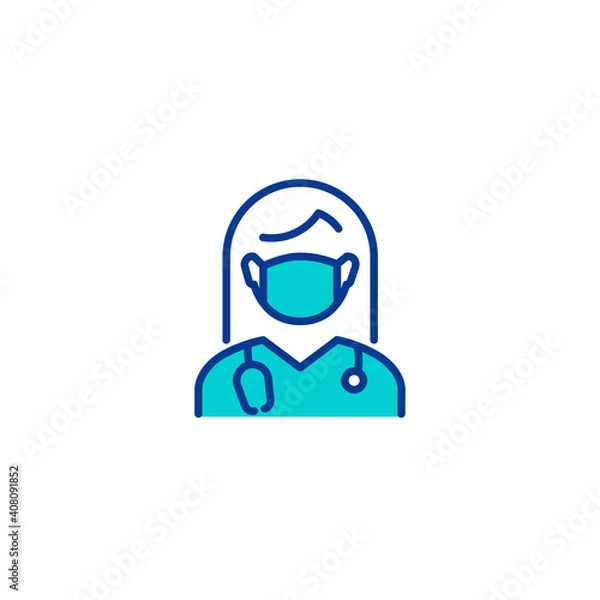 Fototapeta Doctor with face mask protection linear icon edistable stroke	

