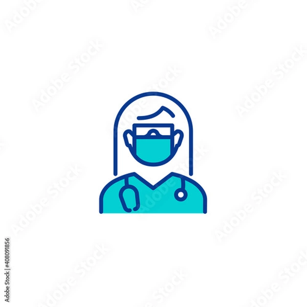 Fototapeta Doctor with face mask and glasses for protection Linear icon editable stroke