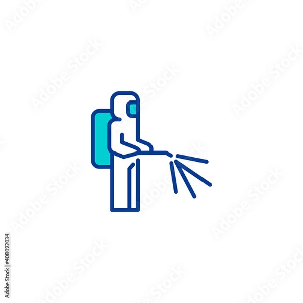 Fototapeta City Disinfection Ozonation Ozone Spray Sanitize Sanitization Coronavirus Icon Linear Line Editable stroke	
