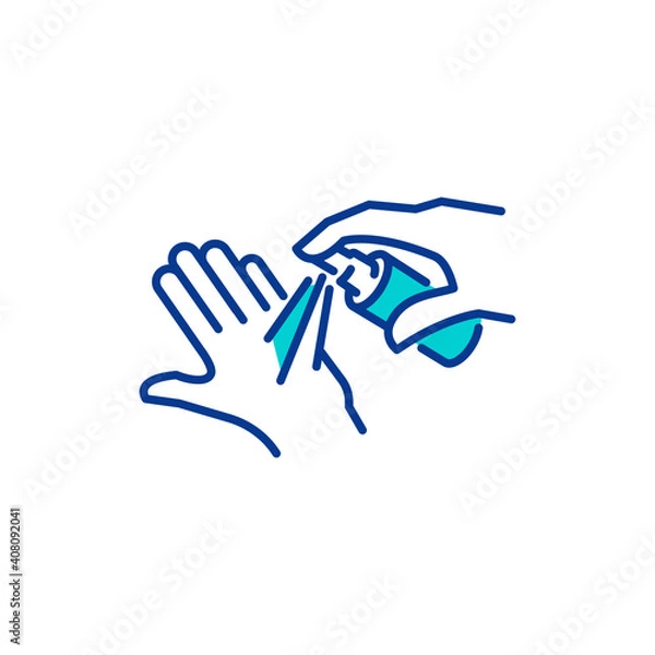 Fototapeta Sanitize Hands Sanitizing Hands using Sanitizer Antibacterial Spray Hygiene Color Linear Line Editable Icon