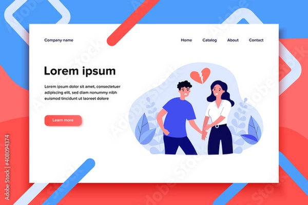 Fototapeta Couple quarreling and breaking relationship. Heart, pain, boyfriend flat vector illustration. Divorce and aggression concept for banner, website design or landing web page