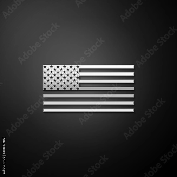 Obraz Silver American flag icon isolated on black background. Flag of USA. Long shadow style. Vector.