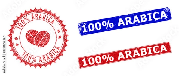 Fototapeta 100% ARABICA Round and Rectangle Stamps with Distress Styles and Icon Inside