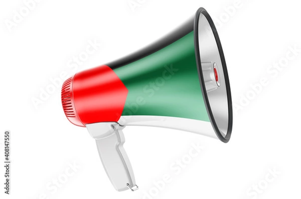 Fototapeta Megaphone with Arabic flag, 3D rendering