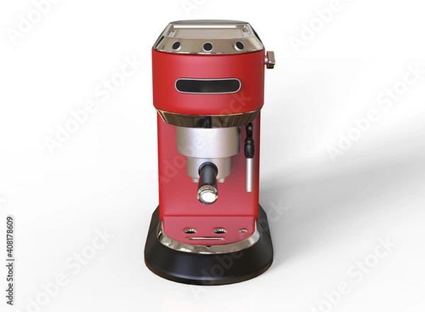 Fototapeta A red espresso coffee machine on white background. 3D render.