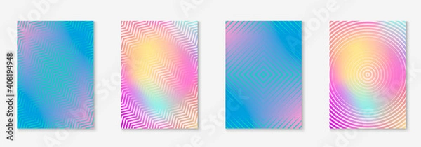 Fototapeta Design magazine cover. Material booklet, patent, web app, annual report layout. Holographic. Design magazine cover as template with line geometric element.