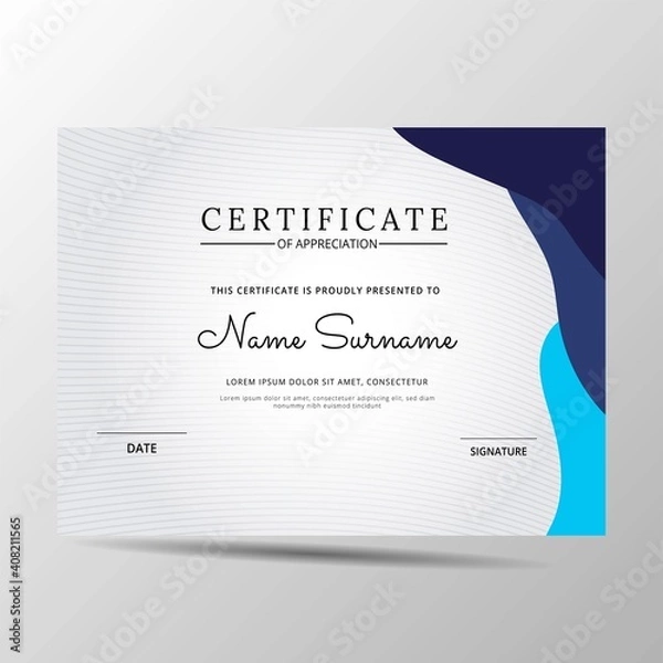 Fototapeta elegant blue and white diploma certificate template. Use for print, certificate, diploma, graduation	
