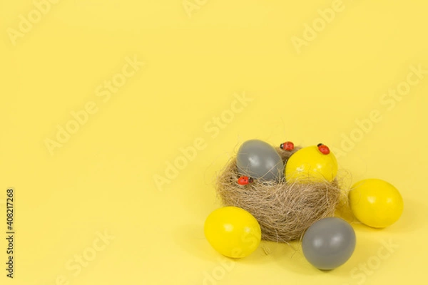 Fototapeta Easter. Easter eggs. The colors of 2021. Space for the text.