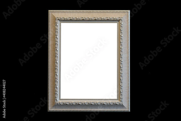 Obraz Silver classic and vintage picture frame isolated on black background.