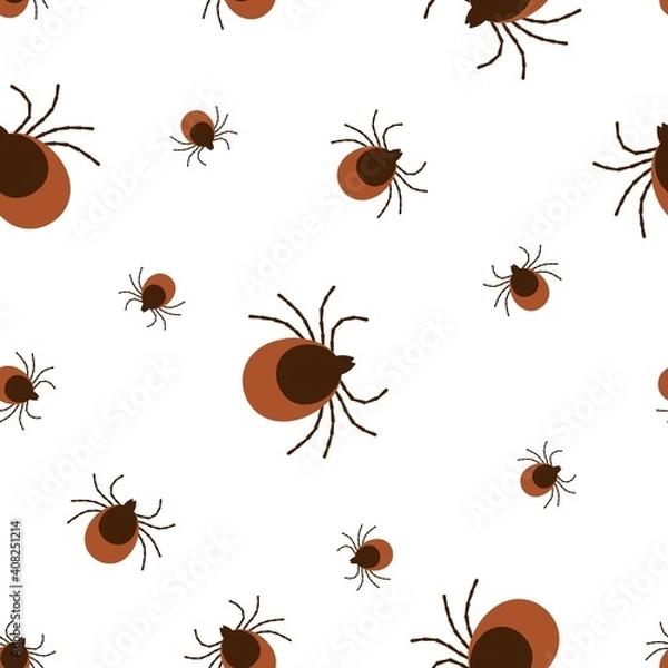 Obraz Vector realistic isolated seamless pattern with tick insects for decoration and covering on the white background. Flat illustration. Concept of mite insect danger