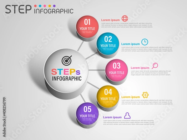Obraz Geometric shape elements with steps,options,milestone,processes or workflow.Business data visualization.Creative step infographic template for presentation,vector illustration.