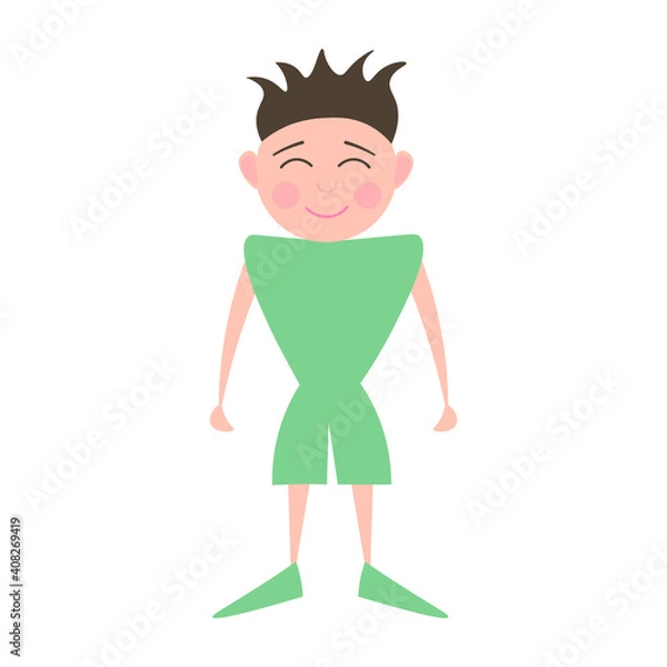 Fototapeta Isolated vector smiling boy in flat style on a white background. Design element for postcard, poster, wallpaper, print, textile, background. Illustration with sportsman.