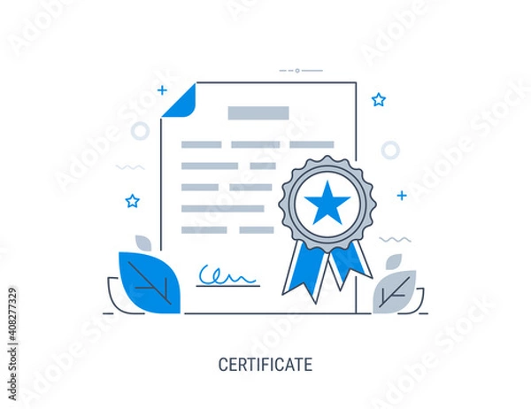 Obraz Product certification. Flat modern line-art vector illustration. Editable stroke.