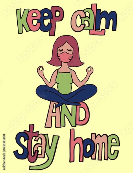 Obraz Keep calm and stay home vector illustration hand drawing outlines coloring book