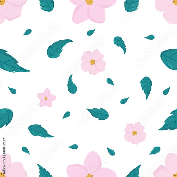 Fototapeta Cherry sakura and leaves seamless vector pattern