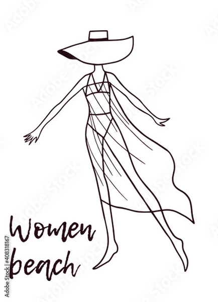 Obraz Women beach vector illustration coloring hand drawing contour