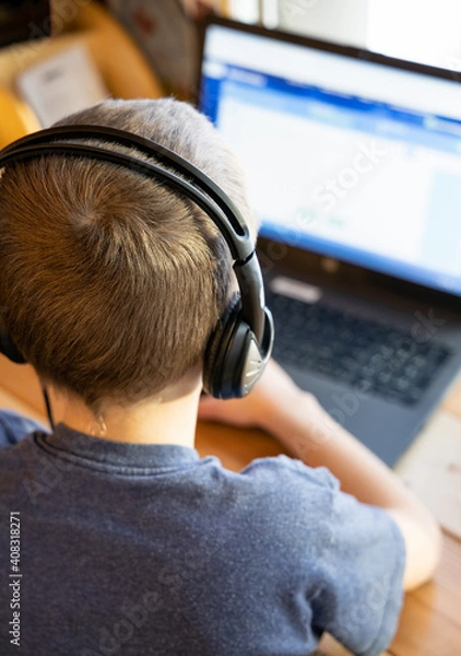 Obraz Boy working on computer for school