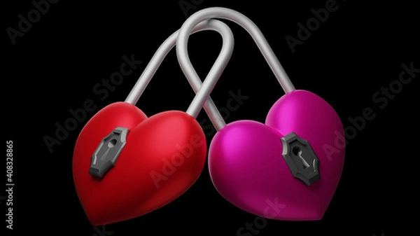 Fototapeta padlock locked hearts abstract background 3D render