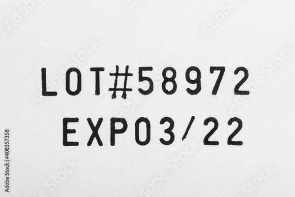 Fototapeta Instruction lot number and expiry date label of a product.