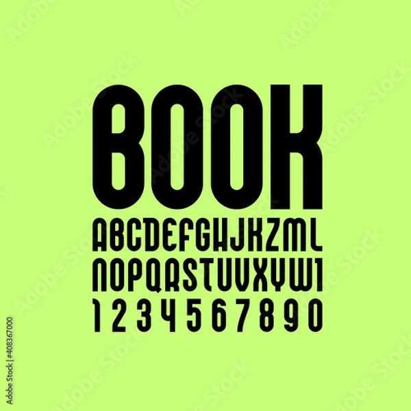 Fototapeta Condensed font, Trendy tall alphabet, black vector letters on a yellow background.