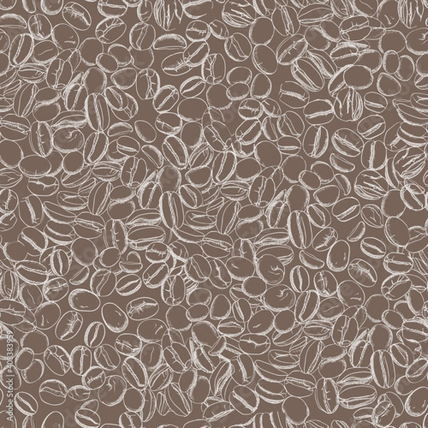 Fototapeta Hand sketch drawing coffee beans, seamless pattern.