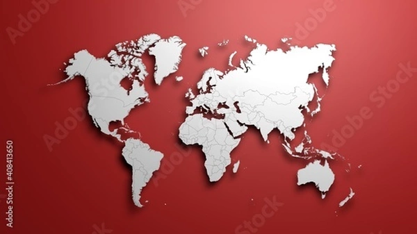 Obraz White World map on red background 