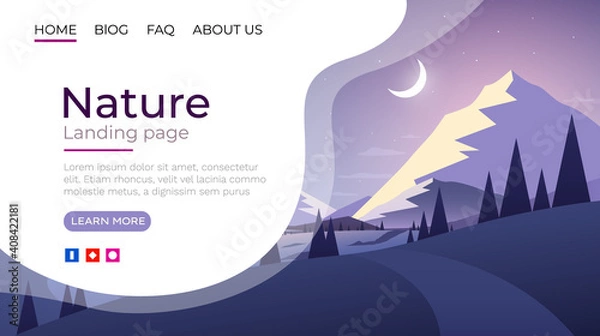 Obraz Landing page screen, nature landscape template cover. website background. Vector