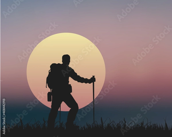 Obraz Explorer, Climber, Mountaineering, Mountaintop, Sunset