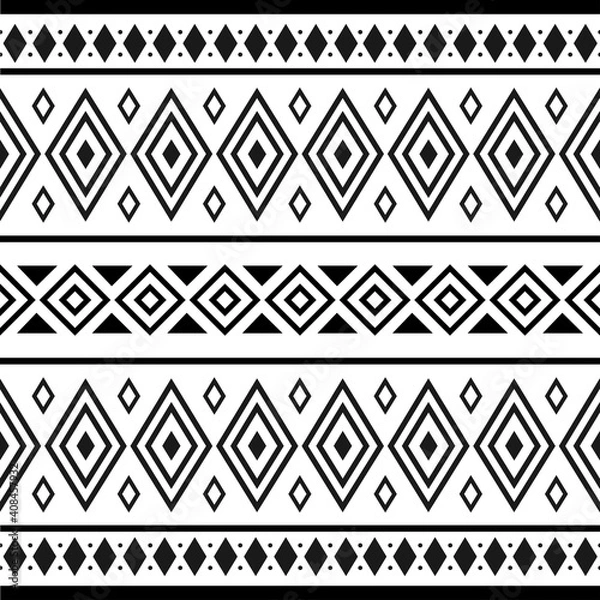 Obraz Black and white tribal ethnic pattern with geometric elements, traditional African mud cloth, tribal design. fabric or home wallpaper design