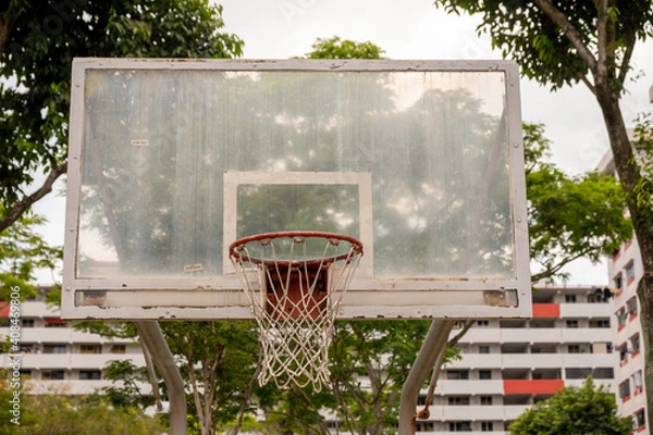 Obraz Dirty and Weathered basketball hoop on the street, Front View. Stock Photo.