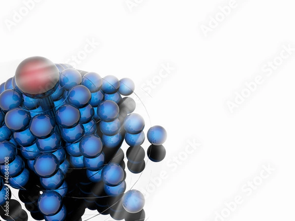 Obraz Pyramid of blue balls with red on the top on a white background