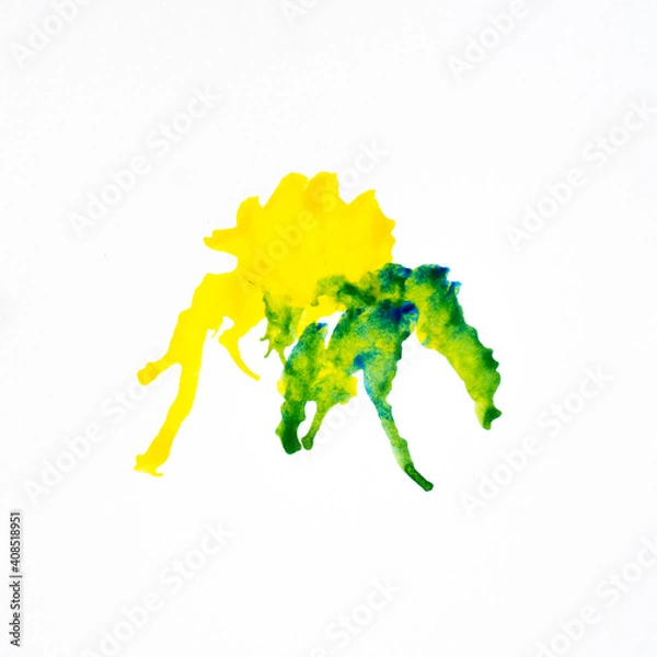 Obraz Yellow and green watercolor splashes on the white background