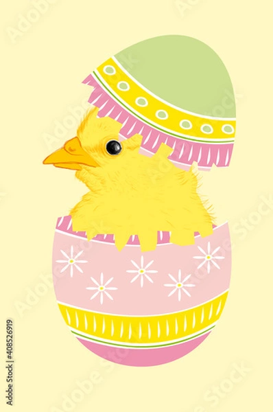 Fototapeta Easter egg with hatching chicken