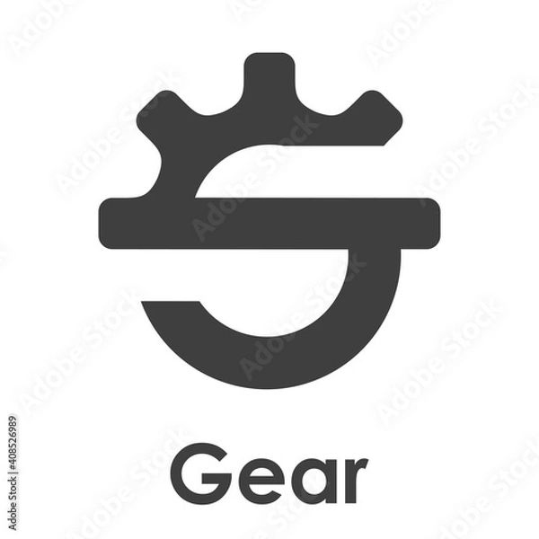 Obraz Logotipo con texto Gear y silueta de rueda dentada con forma de letra S en color gris