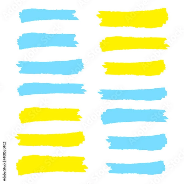 Fototapeta Vector yellow highlighter brush lines. Brush pen underline. Yellow watercolor hand drawn highlight