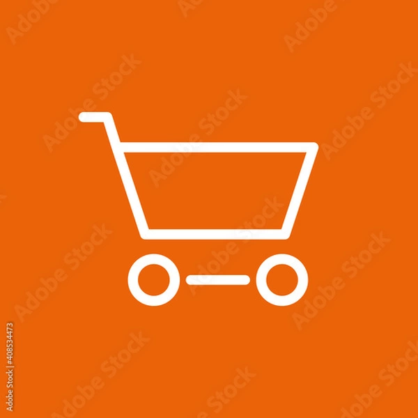 Fototapeta Einkaufswagen, Warenkorb - Icon, Symbol, Piktogramm, grafisches Element - Vektor - Hintergrund - orange weiß 